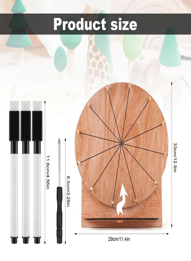 NQEUEPN 11.4 Inch Wedding Game Spinning Wheel, Wooden Prize Tabletop Spinner Erasable Raffle Spin The Wheel Game with Stand Roulette Wheel for Wedding Engagement Party School Family Games Baby Shower - Image 2